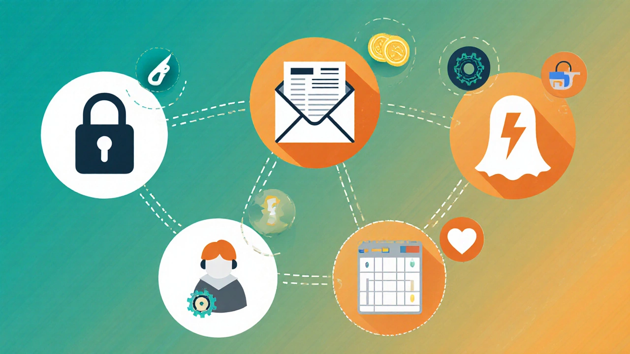 Colorful icons representing WordPress, Medium, Substack, Ghost, and Wix linked to symbols of revenue and ease.