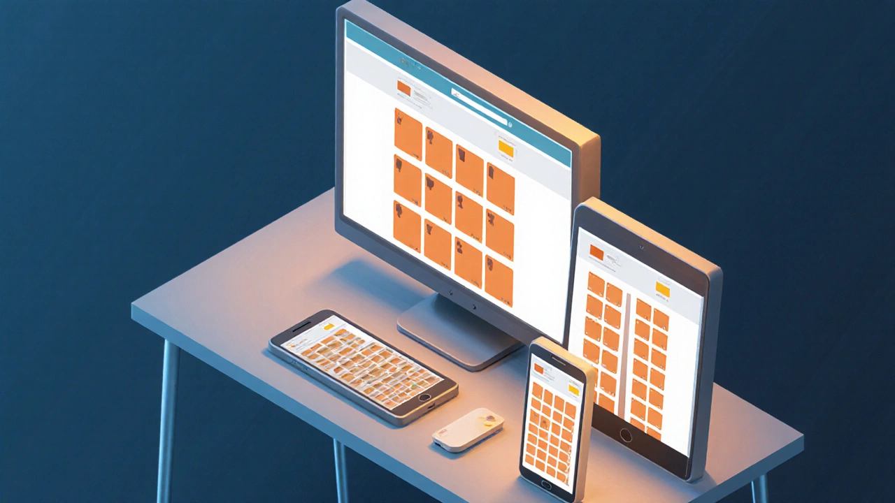 Desktop, tablet, and phone showing the same site layout adjusted for each screen size.