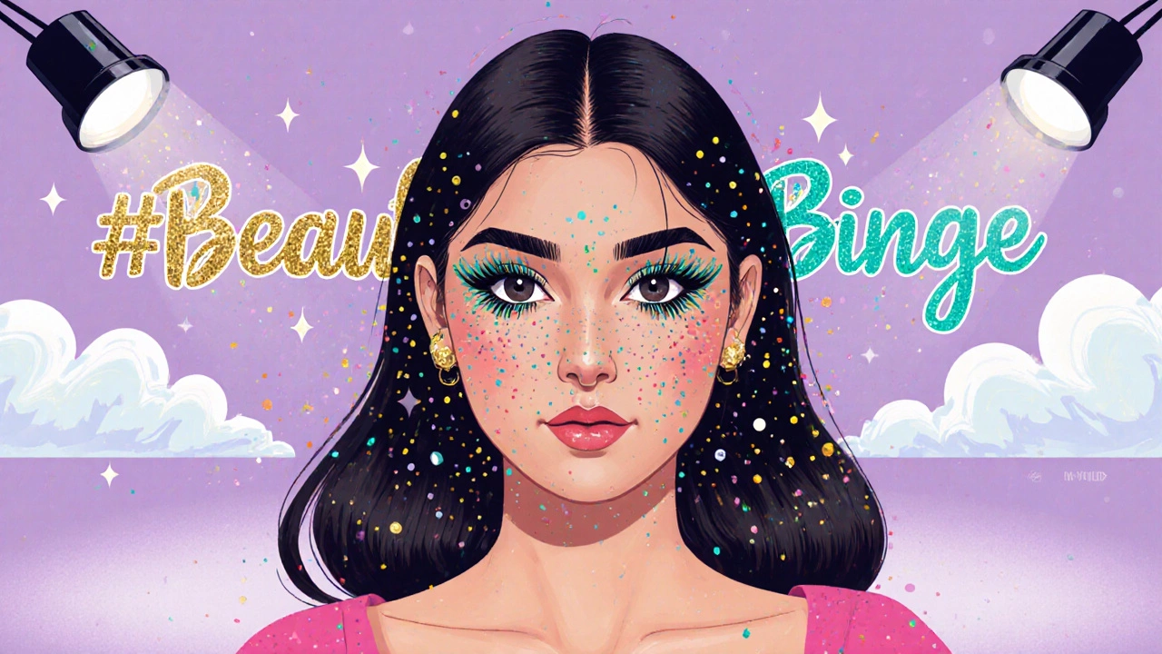 Illustration of Ankita Chaturvedi with glitter‑pop eye makeup and vibrant studio lighting.