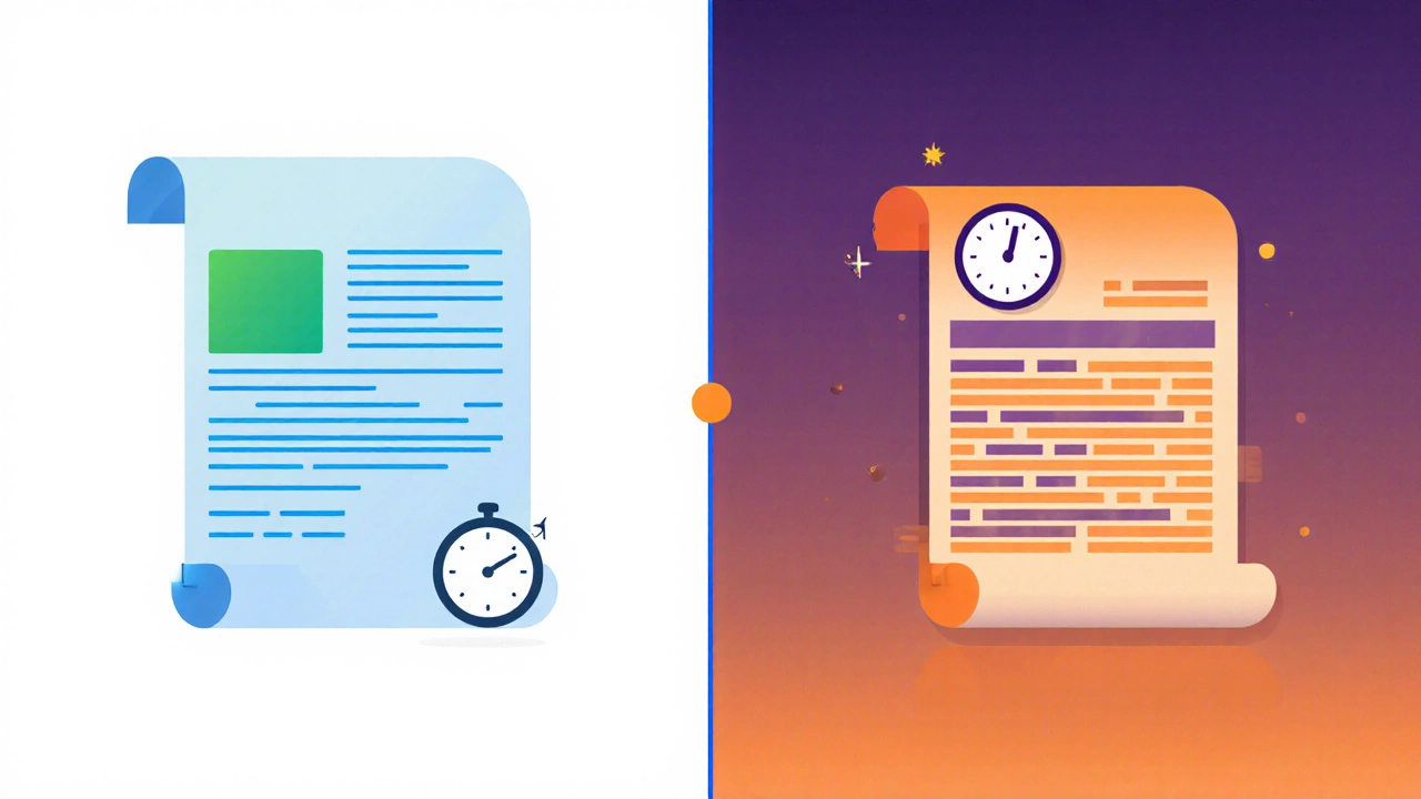 Split illustration comparing a short blog post with ~45 s dwell time to a long post with ~2.5 min dwell time.